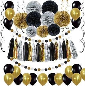 img 4 attached to 🎉 Stunning DIY Black and Gold Party Decorations - Tissue Paper Pom Poms, Tassel, Balloons & More for Graduation and Retirement Parties.