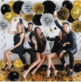 img 2 attached to 🎉 Stunning DIY Black and Gold Party Decorations - Tissue Paper Pom Poms, Tassel, Balloons & More for Graduation and Retirement Parties.
