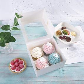 img 1 attached to 🧁 [15 Count] White Paper Cupcake Boxes | Valentine's Day Cookie Gift Boxes with Clear Window | Auto-Popup Cupcake Containers Carriers Bakery Cake Box with 4 Cavity Insert (White, 15-Pack)