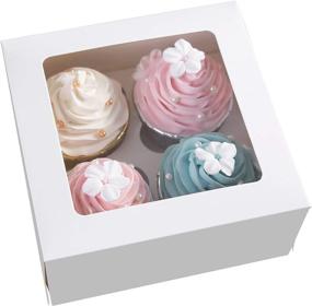 img 4 attached to 🧁 [15 Count] White Paper Cupcake Boxes | Valentine's Day Cookie Gift Boxes with Clear Window | Auto-Popup Cupcake Containers Carriers Bakery Cake Box with 4 Cavity Insert (White, 15-Pack)