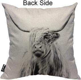 img 3 attached to Mugod Highland Cow Decorative Throw Pillow Cover Case - Portrait of a Hairy Grey and White Cattle Ox Horn - Cotton Linen Pillow Cases, Square Standard Cushion Covers for Couch Sofa Bed - 18x18 Inch