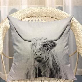 img 1 attached to Mugod Highland Cow Decorative Throw Pillow Cover Case - Portrait of a Hairy Grey and White Cattle Ox Horn - Cotton Linen Pillow Cases, Square Standard Cushion Covers for Couch Sofa Bed - 18x18 Inch