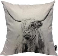 mugod highland cow decorative throw pillow cover case - portrait of a hairy grey and white cattle ox horn - cotton linen pillow cases, square standard cushion covers for couch sofa bed - 18x18 inch логотип