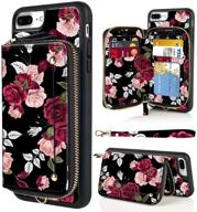 lameeku wallet case for iphone 7 plus 8 plus, rose flower design zipper leather case with credit card holder slot wrist strap, protective cover case for iphone 7 plus/8 plus 5.5'' - enhanced seo logo