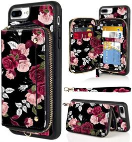 img 4 attached to LAMEEKU Wallet Case for iPhone 7 Plus 8 Plus, Rose Flower Design Zipper Leather Case with Credit Card Holder Slot Wrist Strap, Protective Cover Case for iPhone 7 Plus/8 Plus 5.5'' - Enhanced SEO