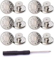 👖 iceyli 12 sets silver jeans buttons: no sewing metal button repair kit - removable 17mm jean buttons replacement combo with thread rivets and screwdrivers logo