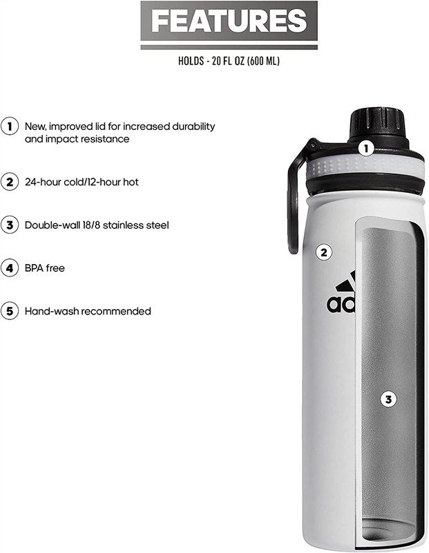 Review adidas 600ML 20oz Metal Water Bottle Insulated 