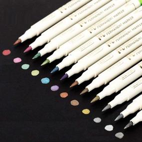 img 4 attached to ZEYAR Metallic Marker Pens: Waterproof & Permanent, Ideal for Rock Painting, Black Paper & More. 12 Color Brush Tip Set