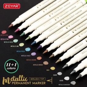 img 1 attached to ZEYAR Metallic Marker Pens: Waterproof & Permanent, Ideal for Rock Painting, Black Paper & More. 12 Color Brush Tip Set