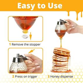 img 3 attached to Clevli Honey Dispenser - Non-Slip Support, Flip Top Lid, No Drip - Glass Honey Jar 8oz - Easy Use for Syrup, Sugar, Sauces, Condiments - Handy Stopper, Quick Fill - Enhanced SEO