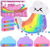 🌈 natural rainbow bath bombs gift set - 4pcs x-large handmade bath bombs for kids and women | rainbow cloud bath bomb with rich bubbles, perfect gifts for halloween and christmas (4 pack) logo