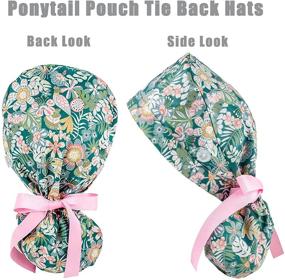 img 2 attached to 🎀 Stylish Ponytail Scrub Caps for Women with Ribbon Tie and Buttons- Ideal for Ladies with Long Hair