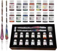 mklpo glass dip pen set - calligraphy set with 14 ink colors, pen holder, vintage crystal decoration - ideal for writing, drawing, signatures, and gifting with two art pens logo