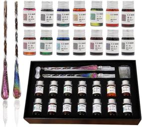 img 4 attached to MKLPO Glass Dip Pen Set - Calligraphy Set with 14 Ink Colors, Pen Holder, Vintage Crystal Decoration - Ideal for Writing, Drawing, Signatures, and Gifting with Two Art Pens