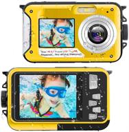 📷 yellow waterproof digital camera: full hd 2.7k video recorder, 48 mp, dual screens, 16x zoom, selfie, flashlight - ideal for snorkeling logo