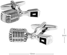 img 3 attached to 🎵 Vintage Style Silver Broadcast Microphone with Black Music Note Cufflinks