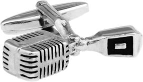 img 4 attached to 🎵 Vintage Style Silver Broadcast Microphone with Black Music Note Cufflinks