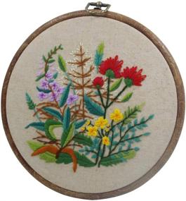 img 1 attached to 🌸 Colorful Flower and Plant Embroidery Kits - Beginner's Starter Sets with Patterns: Complete Kit Including Hoop, Threads, Tools, and Stamped Cloth