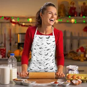 img 1 attached to 🦇 Halloween Bat Kitchen Aprons for Women - Set of 2 - Perfect for Outdoor BBQ Activities, Parties, and Cooking