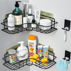 img 4 attached to 2 Pack-Black Corner Shower Caddy, WeeProp Shower Organizer with Hooks, Adhesive Rust Proof Shower Shelf, Storage Shelf Shower Rack for Toilet, Bathroom, and Kitchen - No Drilling Required