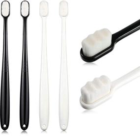 img 4 attached to 🪥 Micro-Nano Manual Toothbrush with Extra Soft Bristles for Fragile Gums - 4 Piece Set in Black and White