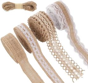 img 4 attached to 🎀 Set of 4 Burlap Ribbon Lace Rolls for Wedding Decorations, Parties, and DIY Crafts - 5.5 Yards Each, with 32 Feet of Twine Rope