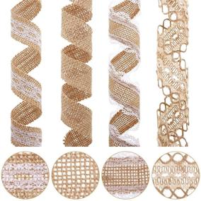 img 3 attached to 🎀 Set of 4 Burlap Ribbon Lace Rolls for Wedding Decorations, Parties, and DIY Crafts - 5.5 Yards Each, with 32 Feet of Twine Rope