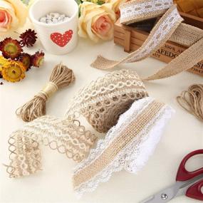 img 1 attached to 🎀 Set of 4 Burlap Ribbon Lace Rolls for Wedding Decorations, Parties, and DIY Crafts - 5.5 Yards Each, with 32 Feet of Twine Rope