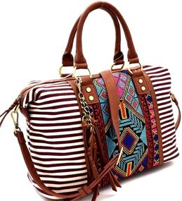 img 1 attached to 👜 Женская сумка-бостон с ацтекскими полосами из канвы и кошелком в наборе для стиля и удобства