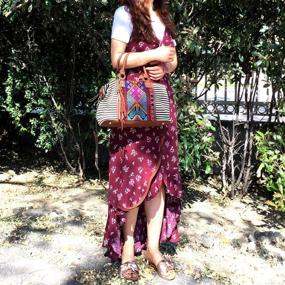 img 3 attached to 👜 Женская сумка-бостон с ацтекскими полосами из канвы и кошелком в наборе для стиля и удобства