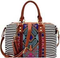 👜 women's aztec stripe canvas boston satchel handbag & wallet set with satchels for style and convenience logo