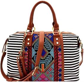 img 4 attached to 👜 Женская сумка-бостон с ацтекскими полосами из канвы и кошелком в наборе для стиля и удобства