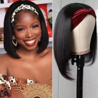 👩 bob headband wigs human hair straight for black women short brazilian virgin hair 150% density glueless half wig headband style (10 inch bob) logo