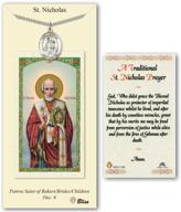 🎅 pewter st. saint nicholas medal necklace set: 24in stainless silver chain & prayer card logo