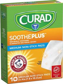 img 4 attached to CURAD SoothePLUS Non-Stick Pads with ARM &amp; HAMMER Baking Soda, 3x4 Inches, Pack of 10