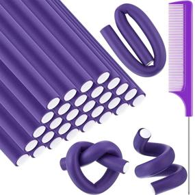 img 4 attached to 🌀 Soft Foam Curling Rods: 30 Flexible Twist Hair Rollers with Steel Comb - Ideal for Women and Girls with Long and Short Hair (Purple, 9.45 x 0.55)