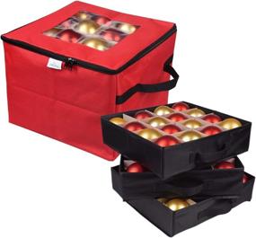 img 4 attached to 🎄 ProPik Коробка для хранения новогодних украшений - Организуйте и защитите до 48 шариков для елки съемными поддонами - Красная