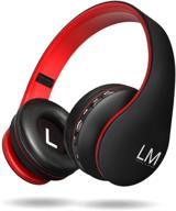 🎧 wireless over-ear bluetooth headphones by louise&amp;mann - stereo headset with mic, soft earmuffs, transport bag - suitable for phones, tablets, pc (black/red) logo