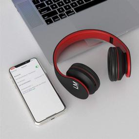 img 3 attached to 🎧 Wireless Over-Ear Bluetooth Headphones by Louise&amp;Mann - Stereo Headset with Mic, Soft Earmuffs, Transport Bag - Suitable for Phones, Tablets, PC (Black/Red)