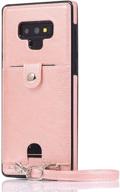 📱 jaorty pu leather wallet case for samsung galaxy note 9 with necklace lanyard, card holder, adjustable detachable anti-lost neck strap - pink logo