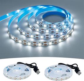 img 4 attached to KXZM USB LED Strip Light - Daylight White, 5V USB Powered 13.2ft 240LEDs Flexible SMD2835 High Brightness 6000-6500K - Non-Waterproof IP33 LED Tape Lights (2pcs x 6.6ft)