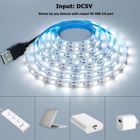 img 3 attached to KXZM USB LED Strip Light - Daylight White, 5V USB Powered 13.2ft 240LEDs Flexible SMD2835 High Brightness 6000-6500K - Non-Waterproof IP33 LED Tape Lights (2pcs x 6.6ft)