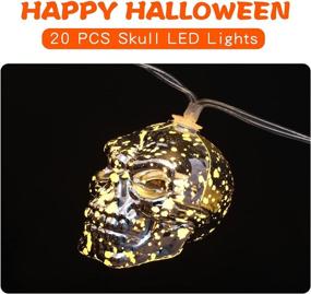 img 2 attached to 🎃 Orange LED Halloween String Lights - 9.8ft Battery Operated String Lights for Bedroom & Outdoor Halloween Decorations - 20 LEDs, 2 Modes (Flash/Steady), Skull Design