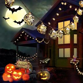img 3 attached to 🎃 Orange LED Halloween String Lights - 9.8ft Battery Operated String Lights for Bedroom & Outdoor Halloween Decorations - 20 LEDs, 2 Modes (Flash/Steady), Skull Design