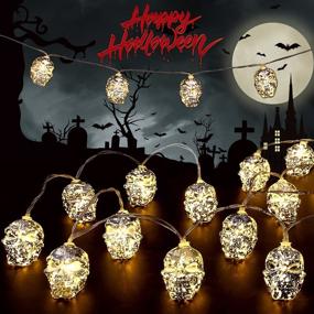 img 4 attached to 🎃 Orange LED Halloween String Lights - 9.8ft Battery Operated String Lights for Bedroom & Outdoor Halloween Decorations - 20 LEDs, 2 Modes (Flash/Steady), Skull Design