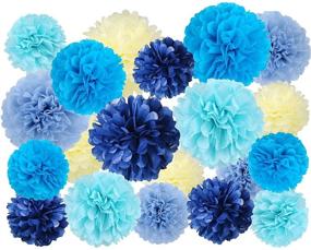 img 4 attached to 20 Pcs Blue Mix Tissue Pom Poms Kit: Perfect for Birthday, Baby Shower, Graduation & Bachelorette Party Decoration