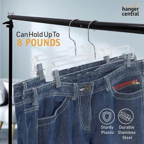 img 2 attached to 👖 25 Pack of Space Saving Hanger Central Slim Clear Pants Hangers - Heavy Duty with Ridged Non-Slip Surface, Adjustable Pinch Clips, 360° Chrome Swivel Hook - 14 Inch