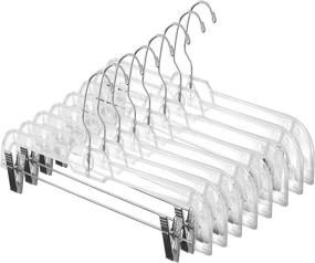 img 4 attached to 👖 25 Pack of Space Saving Hanger Central Slim Clear Pants Hangers - Heavy Duty with Ridged Non-Slip Surface, Adjustable Pinch Clips, 360° Chrome Swivel Hook - 14 Inch