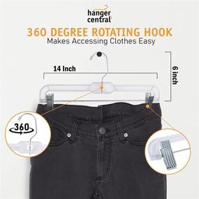 img 3 attached to 👖 25 Pack of Space Saving Hanger Central Slim Clear Pants Hangers - Heavy Duty with Ridged Non-Slip Surface, Adjustable Pinch Clips, 360° Chrome Swivel Hook - 14 Inch