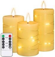 🕯️ set of 3 flameless battery operated flickering candles: led electric candles with embedded string lights, 10-key remote control, dancing flame, real wax (batteries not included) логотип